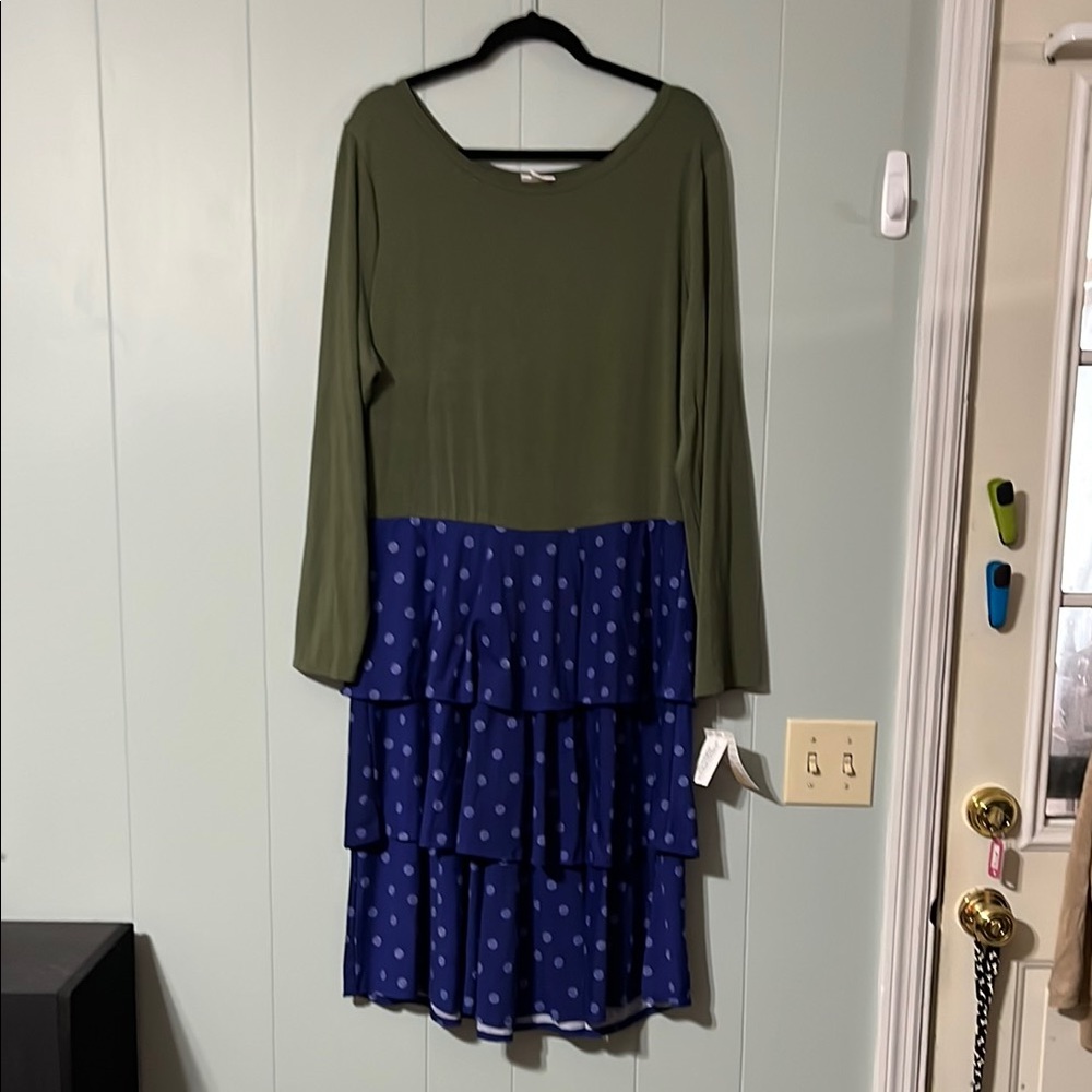 LuLaRoe Georgia Green Blue Long Sleeve Dress